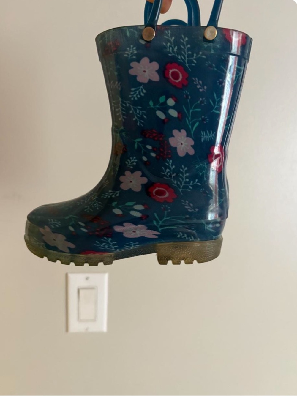 Kids Waterproof Floral Rain Boots in Teal